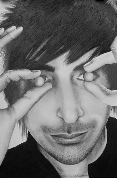 Black and white face drawing of Alex